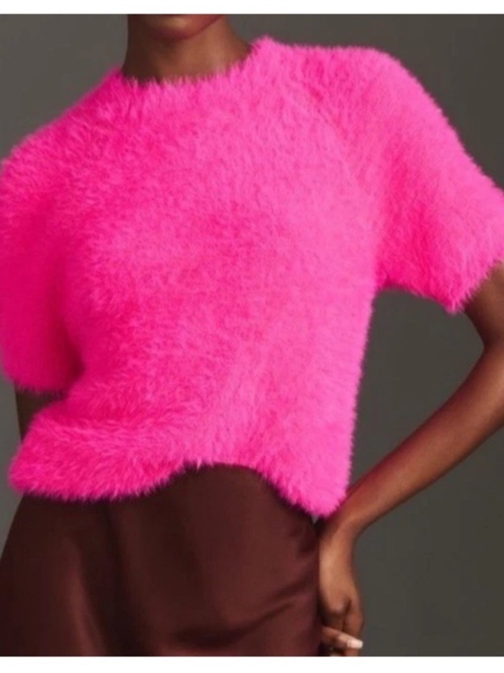 Anthropologie Pilcro Womens Neon Pink Fuzzy Eyelash Baby Sweater Tee Top